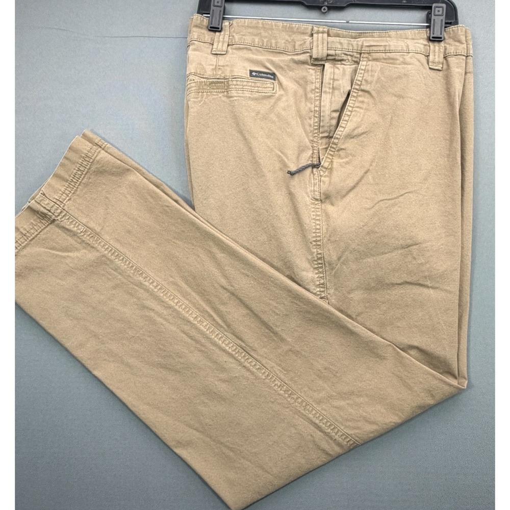 Columbia Regular Fit Pants Khaki Tan Stretch Cotton Flat Front Men's 42x34